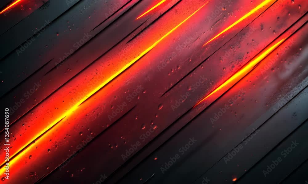 Poster dynamic red and yellow light streaks on diagonal metallic surface background effect