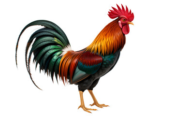 Fototapeta premium Colorful Rooster with Vibrant Feathers Standing Proudly in Profile