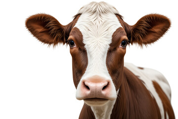 Close-Up Portrait of a Brown and White Cow with Big Expressive Eyes