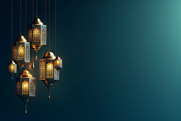 Elegant Islamic Lanterns Illuminating a Dark Background