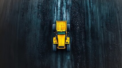 Yellow Dump Truck on Dark Surface Aerial View