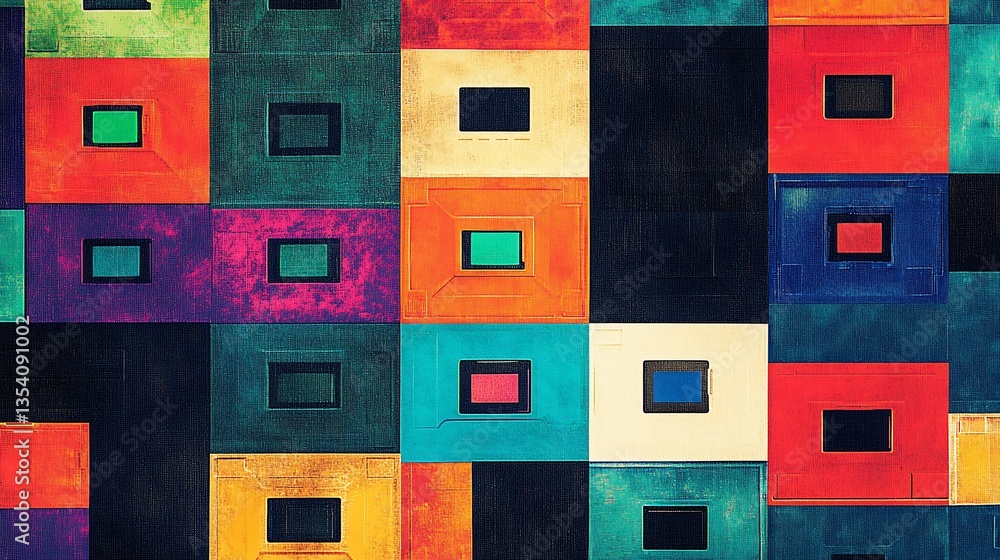 Poster abstract colorful geometric pattern: a vibrant tapestry of rectangles and squares
