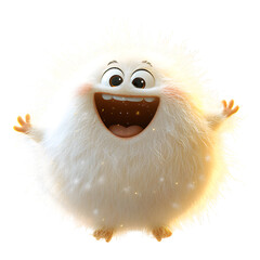Fluffy White Cartoon Character Jumping Up Isolated on Transparent Background