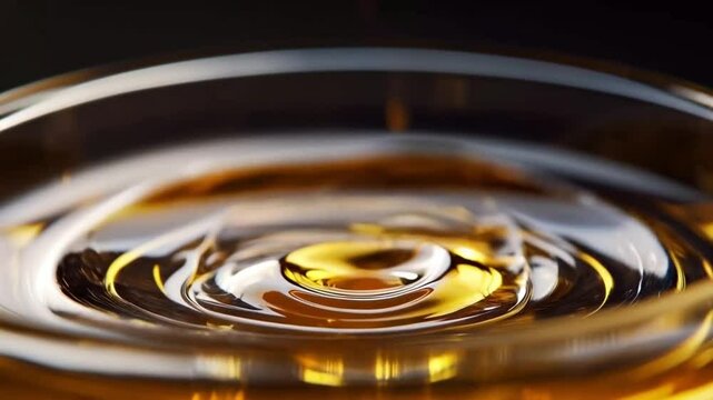 Macro water droplet, calm mood, falling into liquid, dark background
