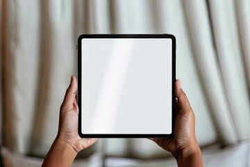 People Hand Holding an Ipad or Android Pad Tablet Mockup White Background White
