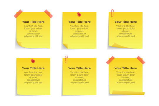 Set of Yellow Sticky Notes for Infographic Design with Replaceable Text.