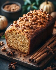 Freshly baked pumpkin bread with aromatic spices