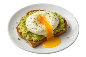 Fresh Avocado Toast Topped with Poached Egg and Egg Yolk Drizzle