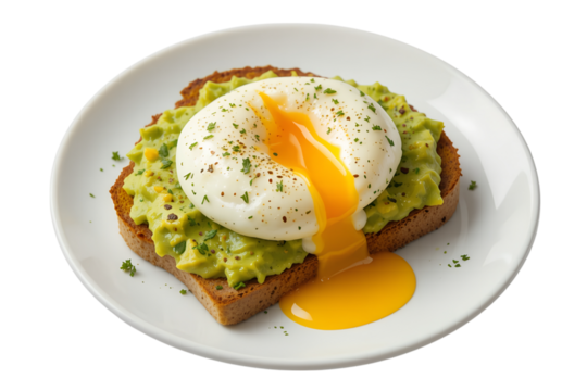 Fresh Avocado Toast Topped with Poached Egg and Egg Yolk Drizzle