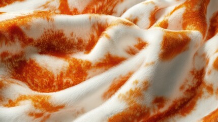 Suede fabric with a fox fur-inspired pattern, warm orange and white tones, photorealistic texture