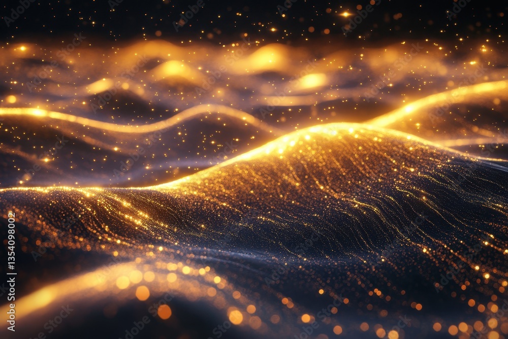 Poster stunning golden waves of light play across a dark background in an abstract composition