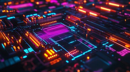 Fototapeta premium Neon Circuitry: A Futuristic Digital Landscape