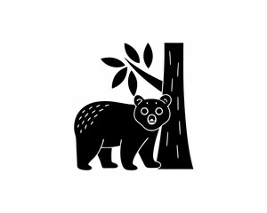 creative details Bear Standing Next to a Tree Icon vector illustration