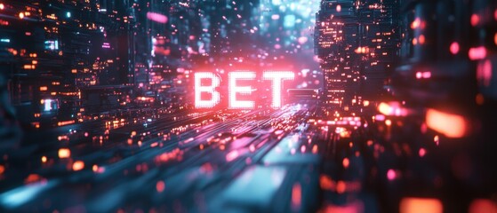 Obraz premium Glowing Floating 3D Text in a Neon Digital Environment