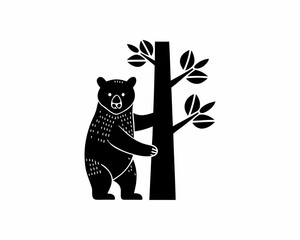 creative details Bear Standing Next to a Tree Icon vector illustration