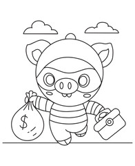 Coloring book Pig with money bag A fun coloring page for kids, perfect for a pretend play