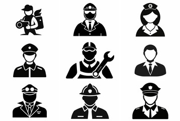 set of Professional & Occupation Avatars icons silhouette vector illustration