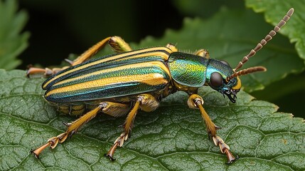 Vibrant green and gold beetle on a leaf.