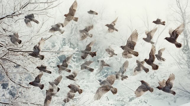 winter birds in snowy landscape