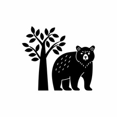 creative details Bear Standing Next to a Tree Icon vector illustration