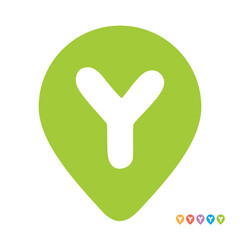 Letter y location map pin symbol, initial y gps pointer icon vector illustration, alphabet y combined with green map marker sign