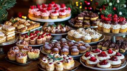 Fototapeta premium An enticing selection of cakes and desserts set on a table.