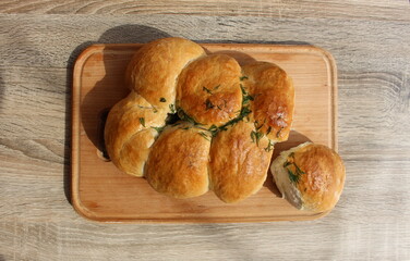 homemade bread on wooden background