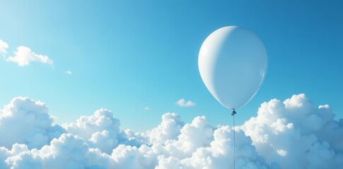 Obraz premium Blue and white balloons drifting peacefully among fluffy clouds in the sky, sky, serene, celebration