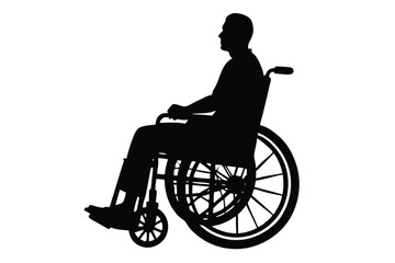 silhouette old person disabled on wheelchair isolated on a white background