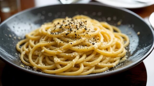 Delicious Cacio e Pepe Pasta Dish Close Up