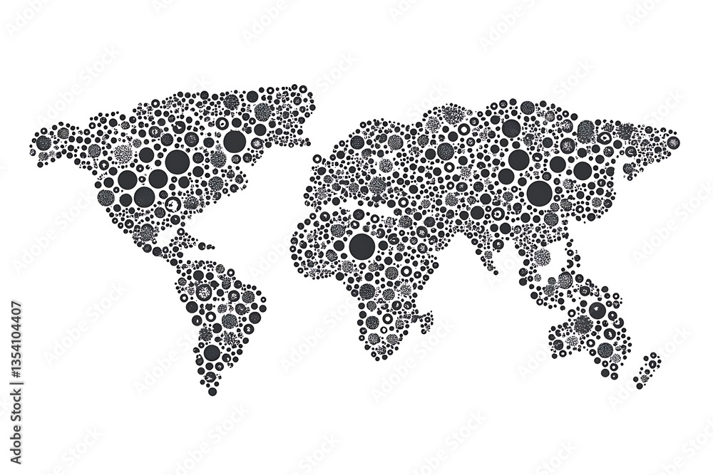 Fototapete world map mosaic composed of hundreds of small and large circles pattern