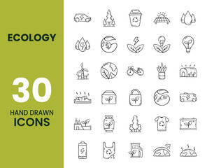Ecology icon set with hand drawn style