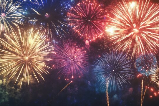 Vibrant fireworks display against a dark night sky