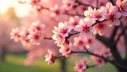 Obraz premium Branches of apricot tree in full bloom creating a vibrant spring scene, background, blossoming