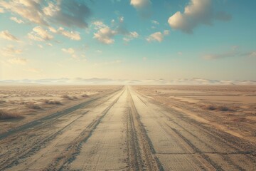 Naklejka premium Flawless Picture of Horizontal View of a Desert Road Leading to the Horizon