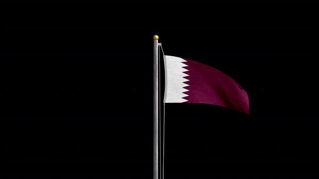 カタールの国旗が奥から手前に来ます。背景はアルファチャンネル(透明)です。