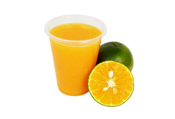 Orange juice in cup and orange fruits isolated 