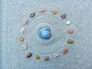 Systemic constellation new beginning, with stone and new core symbolizes the new beginning,...