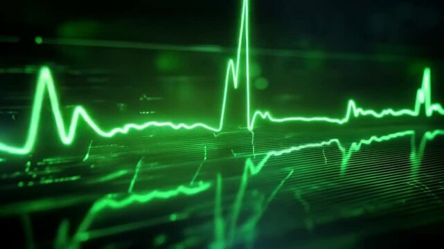 Green ECG waves, clinical mood, heartbeat movement, cardiology background