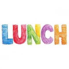 Colorful childlike lunch icon drawing celebrates mealtime creativity and joyful design, white background