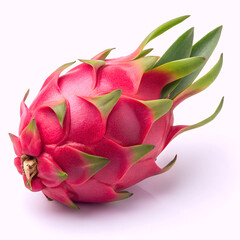 One whole dragon fruit isolated on white background, full depth of field Fresh dragon fruit have color red 
