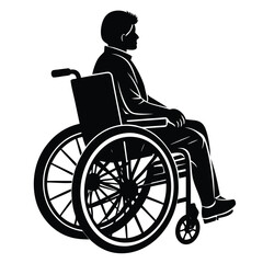 Patient on wheel chair silhouette vector