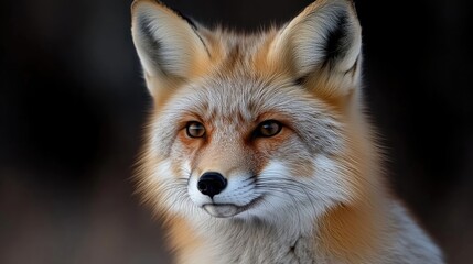 Fototapeta premium Close-up of a red fox. A stunning close-up portrait of a red fox, showcasing its alert expression and detailed fur. 
