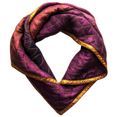 Quilted Scarf with Diamond Patterns in Rich Plum and Gold Isolated on Transparent Background