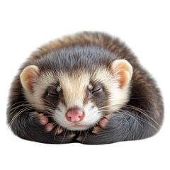 Sleepy Ferret Curled Up Soft Fur Isolated on Transparent Background
