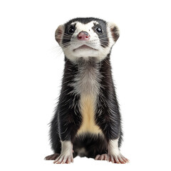 A Regal Marbled Polecate Standing Alert Isolated on Transparent Background