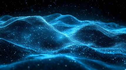 Abstract Blue Light Glowing Particle Waves Background
