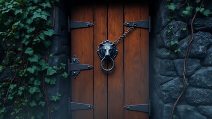 A mysterious ancient door with intricate carvings