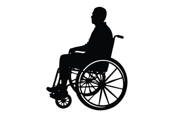 Obraz premium Silhouette disabled in a wheel chair on a white background