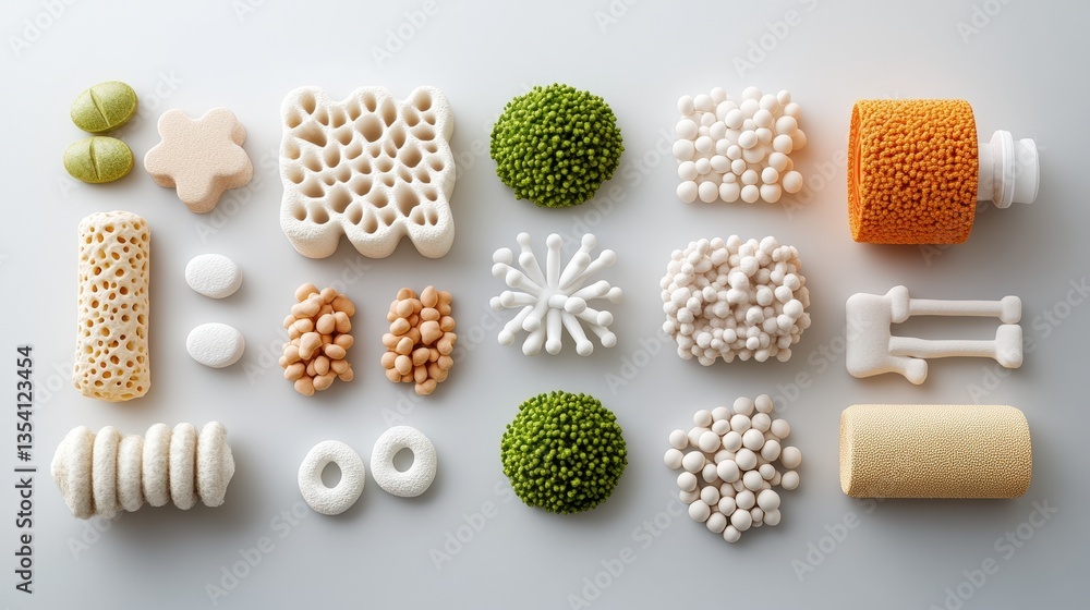 Aufkleber a flatlay arrangement featu diverse small 3d-printed objects in pastel colors resembling architectur